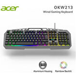 Acer OKW213 Siyah RGB Rainbow Backlit Gaming Keyboard Rainbow (Kablo Uzunluğu 1,5mt)