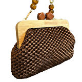 Uretti - Necla 1824 8818 El Yapımı Ahşap Burs Kapamalı Floş İp Omuz Çantası