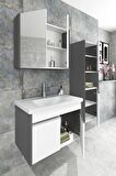Aden 80 Cm Banyo Dolabı Antrasit Beyaz - Boy Dolabı Dahil