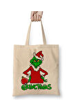 Grinch Yılbaşı Yeni Yıl Konseptli Christmas Grinchmas Become Santa Beyaz Bez Çanta