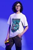 Unisex Oversize Gyarados Baskılı Tişört, Erkek-Kadın Pokemon Baskılı T-Shirt