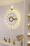 Orta Boy - Gold 37cm Çap - Elit Three (PİLLİ LED SİSTEMİ) , Metal Duvar Saati