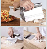 Paslanmaz Çelik Hamur Kesme ve Kazıyıcı Spatula Ölçü Çizgili Pasta Kek Kesici Aparat
