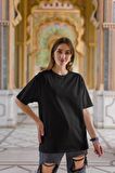Unisex Oversize Basic Siyah-Beyaz Tişört, Geniş Kalıp Baskısız Düz T-Shirt