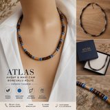 Atlas Ahşap Boncuklu Mavi Cam Detaylı Uniseks Kolye 50+5 cm Kutulu Hediyelik