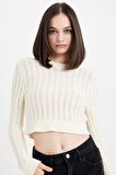 DeFacto Regular Fit Crop Bisiklet Yaka Örgü Delikli Triko Kazak C6321AX24WNER103