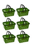 Omnipazar SY-2260 Çift Saplı Plastik Market Taşıma Sepeti Yeşil 6 Adet 