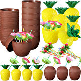 samur parti parti aksesuar & kostüm Ananas &amp; Hindistan Cevizi Tasarımlı Pipetli Bardak Seti (6 Adet)