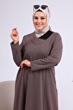 Kadın Büyük Beden Petek Kumaş Jakar Anne Elbisesi