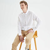 Nautica Erkek Beyaz Slim Fit Uzun Kollu Keten Gömlek