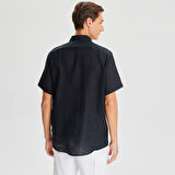 Nautica Erkek Siyah Classic Fit Kısa Kollu Keten Gömlek