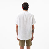 Nautica Erkek Beyaz Classic Fit Kısa Kollu Keten Gömlek