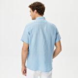 Nautica Erkek Mavi Classic Fit Kısa Kollu Keten Gömlek