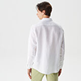 Nautica Erkek Beyaz Classic Fit Uzun Kollu Keten Gömlek