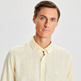 Nautica Erkek Sarı Classic Fit Uzun Kollu Keten Gömlek