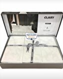 Clasy Exclusive Jakarlı Çift Kişilik Pamuk Saten Nevresim Takımı Pavaya v1 Beyaz