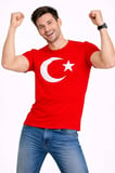 Baskılı Erkek Günlük Stil Kırmızı Kısa Kol Bisiklet Yaka Ay Yıldız Bayrak Tişört