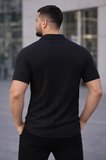 Waffle Kumaş Erkek Günlük Şıklık Siyah Kısa Kollu Düğmeli Açık Yaka Regular Fit Gömlek