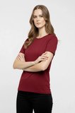 Kadın Bordo Bisiklet Yaka Slim Fit Likralı Günlük Basic Body Tişört