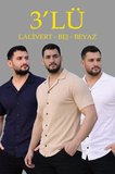 Waffle Erkek Günlük Şıklık Bej, Beyaz, Lacivert Dokuma Açık Yakalı Düğmeli Regular Kalıp 3’lü Seti Gömlek