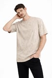 Erkek Günlük Stil Bej Asit Yıkama Bisiklet Yaka Kısa Kollu Tişört Oversize Tişört