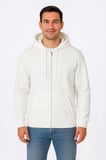 Erkek Sokak Stili Beyaz Üç İplik Kapüşonlu Tam Fermuarlı Kanguru Çepli Hoodie Sweatshirt