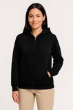 Kadın Sokak Stili Siyah Üç İplik Kapüşonlu Tam Fermuarlı Kanguru Çepli Hoodie Sweatshirt