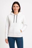 Kadın Sokak Stili Beyaz Üç İplik Kapüşonlu Kanguru Çepli Hoodie Sweatshirt