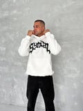 Baskılı Unisex Günlük Stil Beyaz Üç İplik Kapüşonlu Sweatshirt