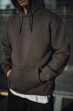 Kadın Sokak Stili Antrasit Üç İplik Penye Kapüşonlu Basic Sweatshirt