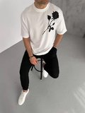Baskı Detaylı Unisex Günlük Stil Beyaz Galaksi Oversize Tişört