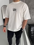 Baskılı Unisex Günlük Stil Beyaz Abstract Sanat Oversize Tişört