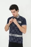Baskı Detaylı Erkek Fit Duruş Grafik Lacivert Slim Fit Pamuklu Tişört