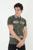 Baskı Detaylı Erkek Fit Duruş Grafik Haki Yeşil Slim Fit Pamuklu Tişört
