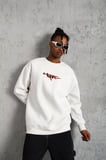 Baskılı Erkek Sokak Stili Gangster Beyaz Üç İplik Hoodie