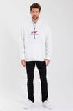 Modern Sanat Baskılı Erkek Beyaz Üç İplik Kapüşonlu Sweatshirt