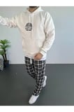 Üç İplik Şardonlu Erkek Sıcak Tutan Beyaz Baskı Detaylı Oversize Sweatshirt