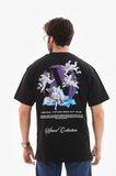 Modern Sanat Baskılı Unisex Siyah Bisiklet Yaka Oversize Tişört