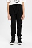 DeFacto Erkek Çocuk Beli Bağcıklı Lastikli Paça Cepli Siyah Basic Düz Jogger Gabardin Pantolon B5915A824SMBK81