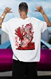 Oversize Sırt Baskılı Sukuna Tişört, Unisex Jujutsu Kaisen Baskı Anime T-Shirt