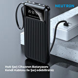 Neutron 10.000 Mah Kablolu Dijital Göstergeli El Feneri Özellikli Powerbank - Siyah - NTL-PB-13N4