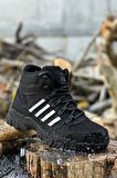 Big King Siyah Beyaz Çizgili Kauçuk Unisex Trekking Bot