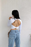 Sırt Dekolteli Basic Dalgıç Crop Bluz