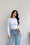 Sırt Dekolteli Basic Dalgıç Crop Bluz