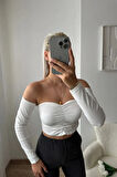 Büzgülü Madonna Yaka Crop Bluz