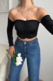 Büzgülü Madonna Yaka Crop Bluz