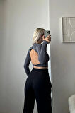 Sırt Dekolte Scuba Kumaş Bisiklet Yaka Basic Crop Bluz