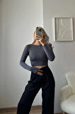 Sırt Dekolte Scuba Kumaş Bisiklet Yaka Basic Crop Bluz