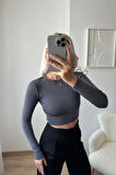 Sırt Dekolte Scuba Kumaş Bisiklet Yaka Basic Crop Bluz