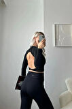 Sırt Dekolte Scuba Kumaş Bisiklet Yaka Basic Crop Bluz